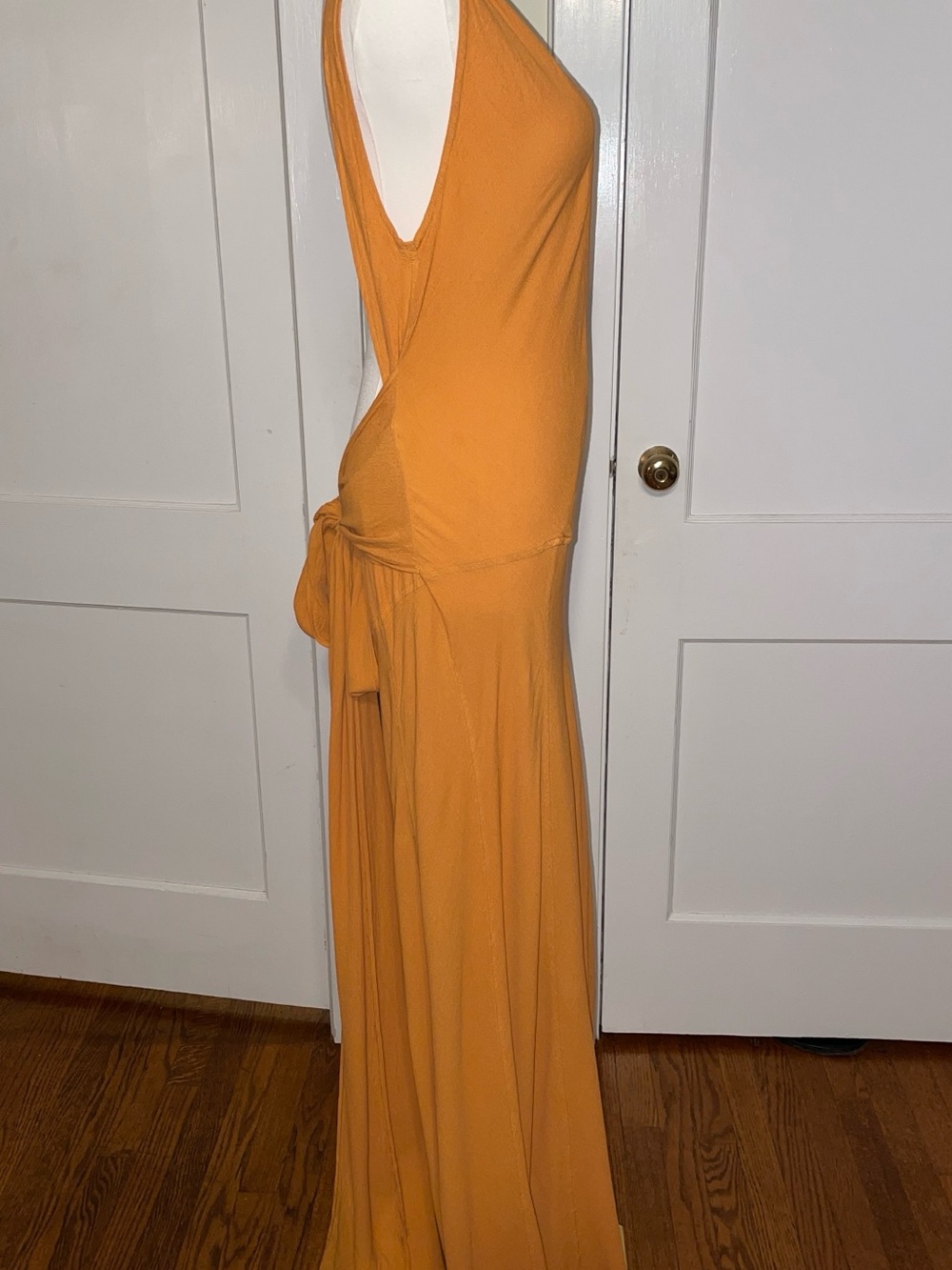 Ghost London Burnt Orange Backless Bias Gown – Deep V & Tie Back